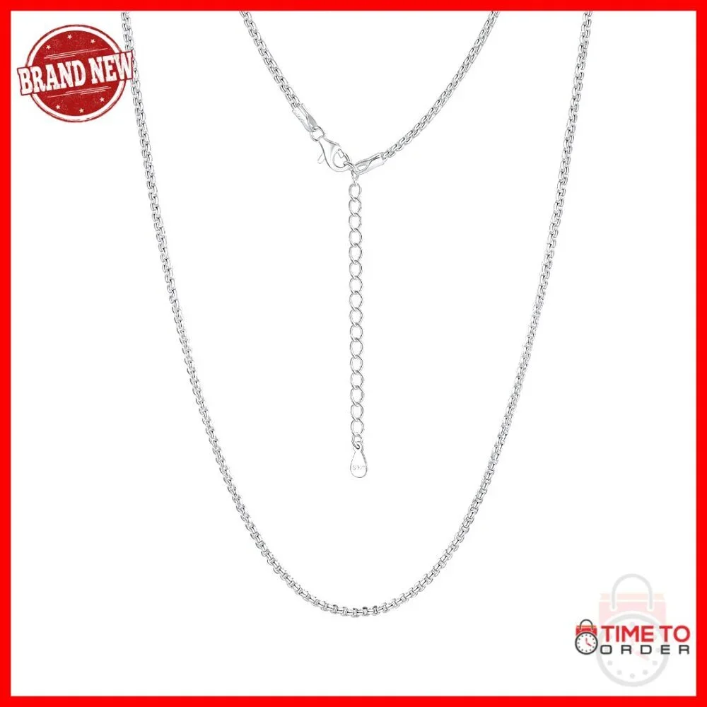 Sterling Silver Box Chain Necklace 1.3/1.8mm 16-24 Inches with Extender